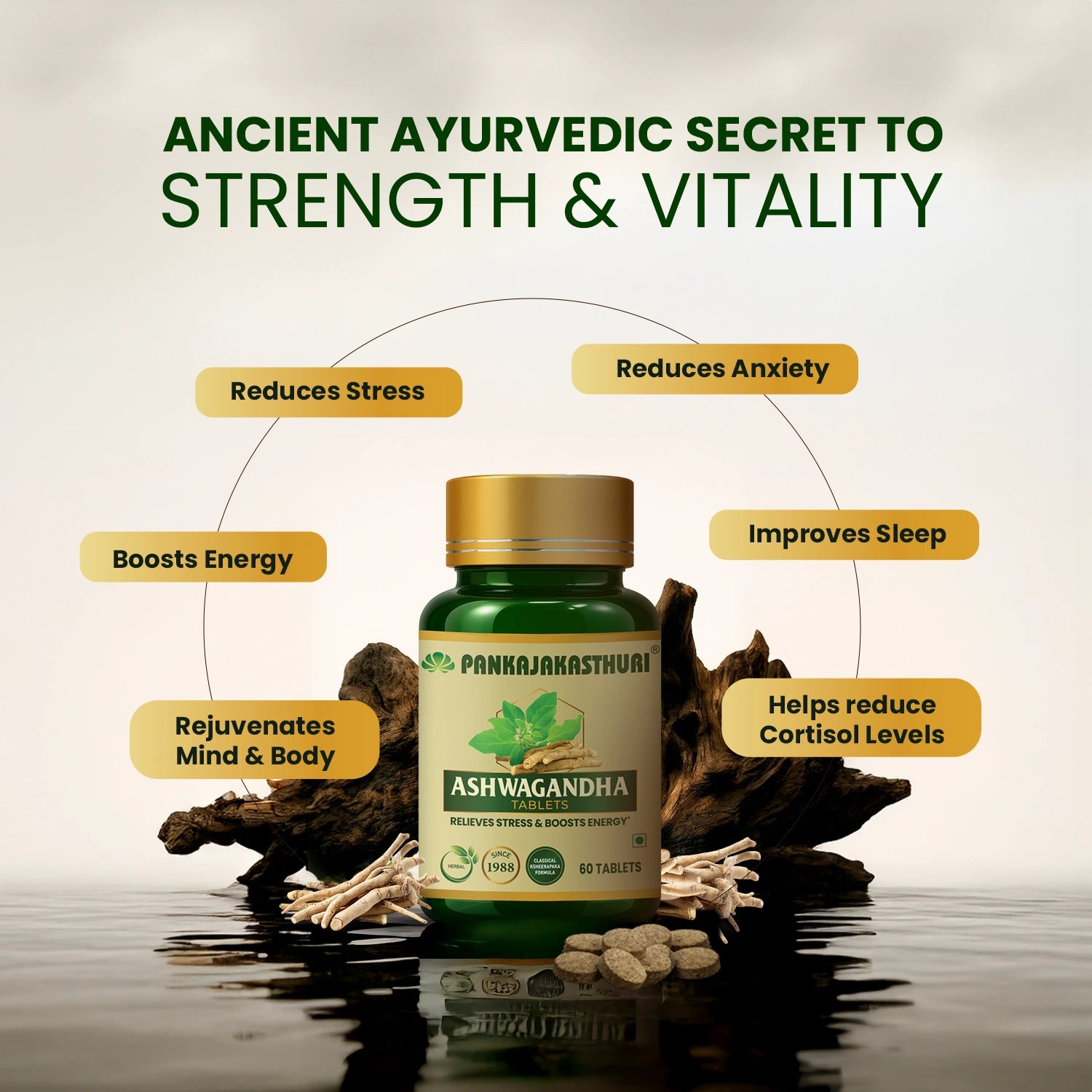 Ashwagandha Tablets | Relieves Stress & Boosts Energy -